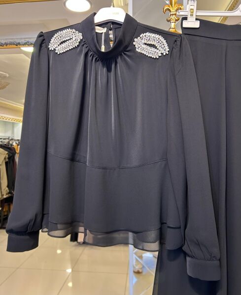 NAVİ TAŞ İŞLEMELİ ŞİFON TAKIM/ THREE LIGHT