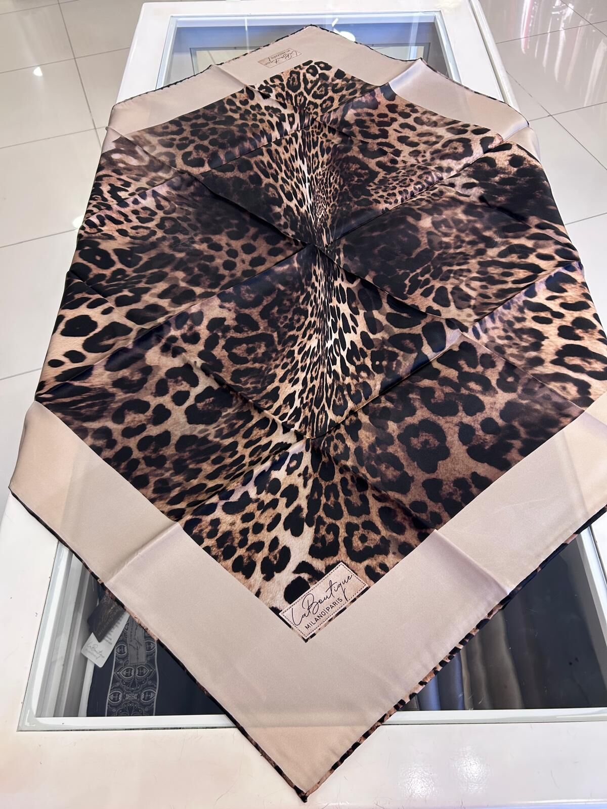 KALIN ŞERİTLİ LEOPAR DESEN SURA İPEK EŞARP/ LABOUTİQUE