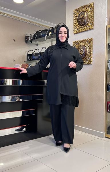 ÜZERİ BONCUK İŞLEMELİ FERMUARLI GÖMLEK/MÜSEMMA